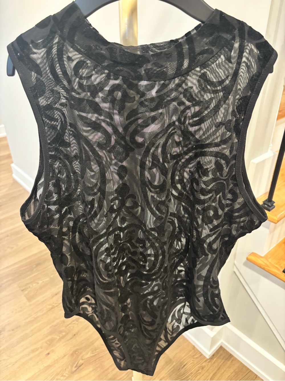 Sheer Black Lace Pattern Sleeveless bodysuit